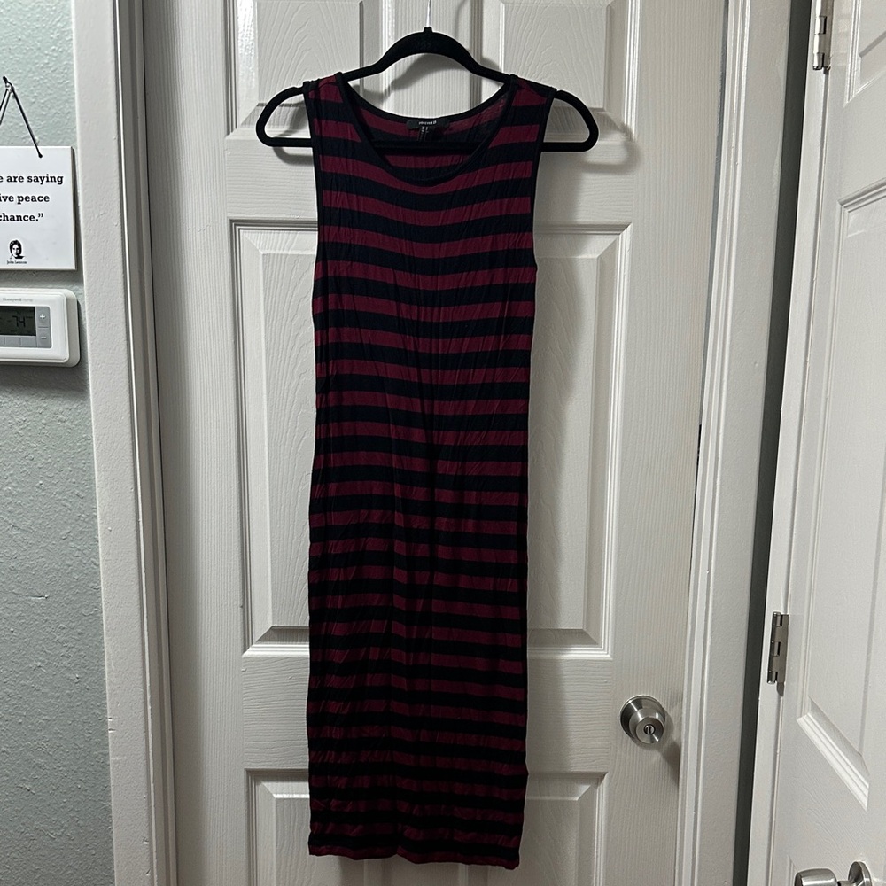 Forever 21 Black and Dark Red Striped Midi Dress